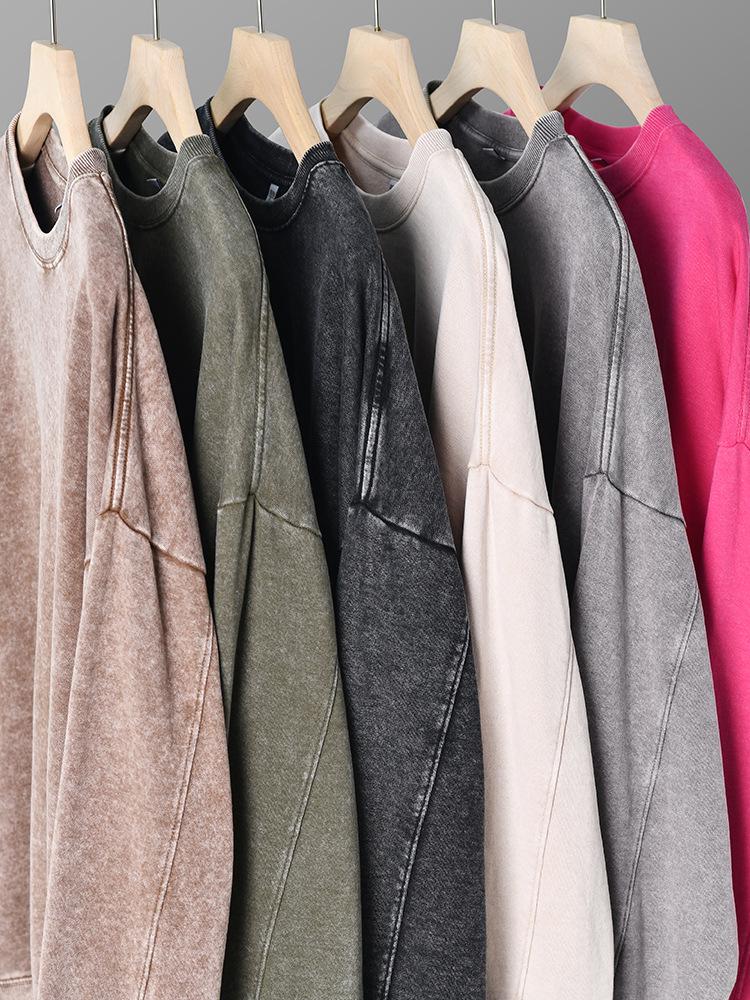 Men's 350g Vintage Washed Long Sleeve T-shirt - Lightweight Round Neck Casual Base Layer for Spring & Autumn.
