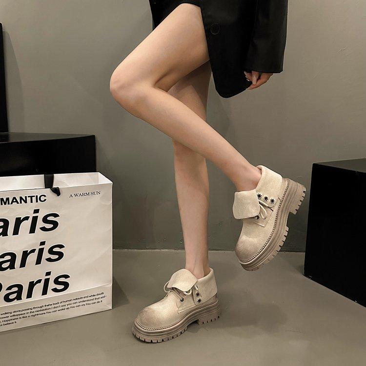 Retro Flap Boots Female Fall Thick Bottom Two Wear Short Boots Workwear Rhubarb Boots Fashionable and Comfortable