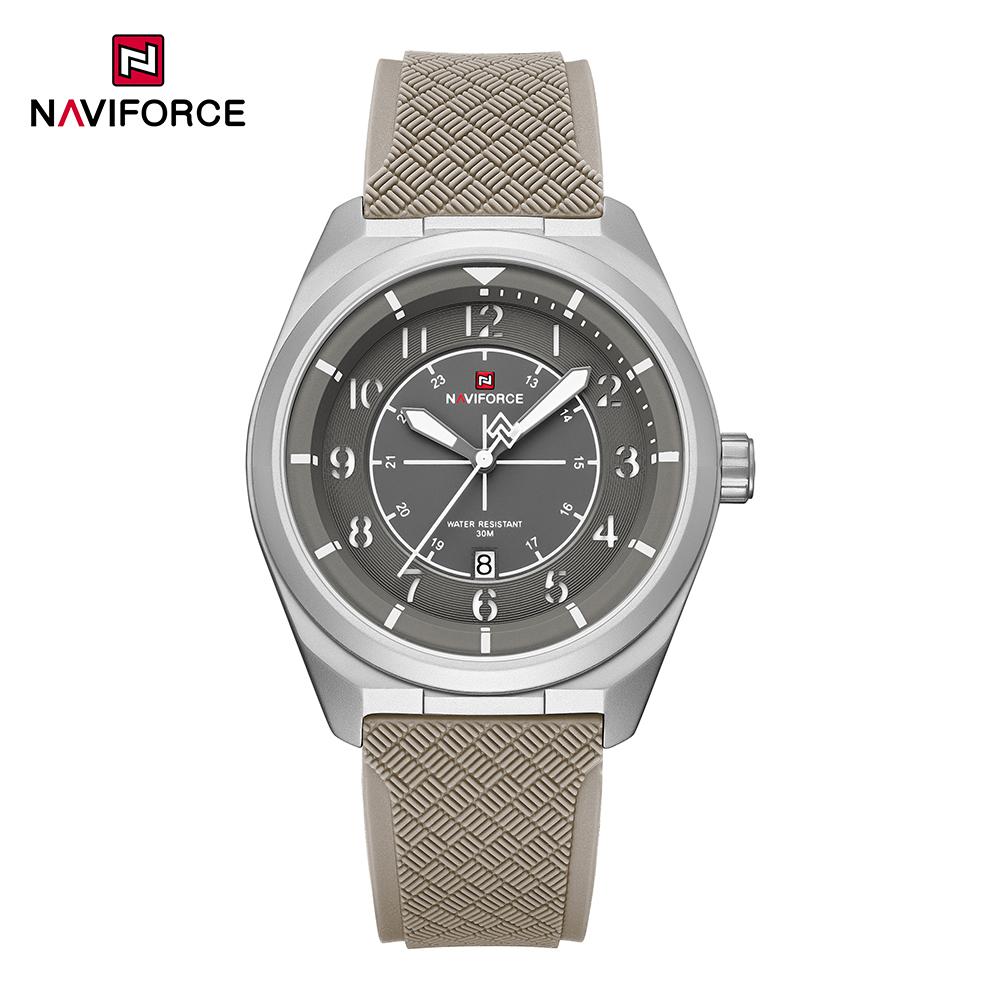 Naviforce Original Men Quartz Watch Lightweight Slicone Strap Calendar Waterproof 3ATM Round Watchcase Casual Fashion Men Watch NF9281T