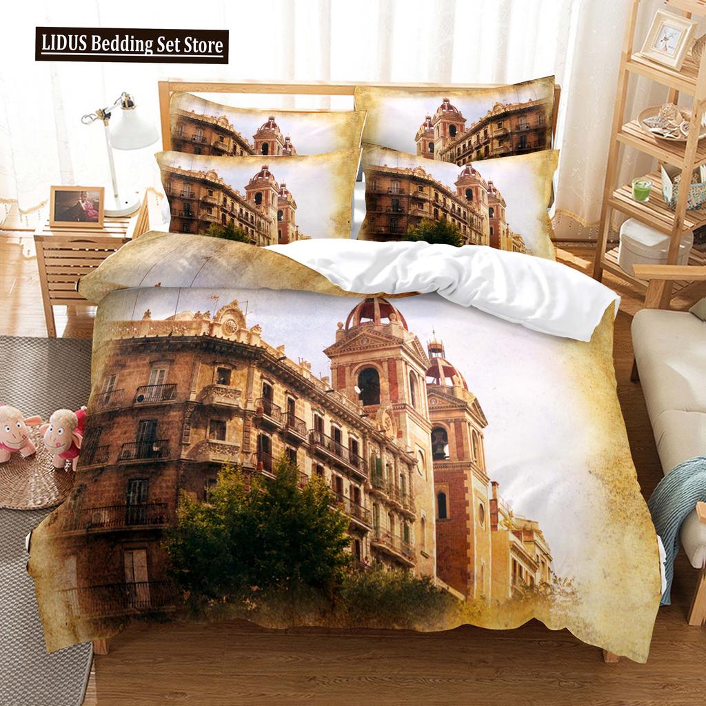 Building Famous Landscape Bedding Set For Bedroom Soft Bedspreads For Bed Home Comfortable Polyester Duvet Cover With Pillowcase