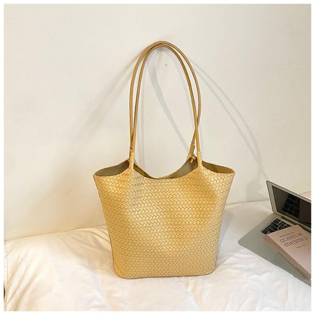 Tote Bag Women PU Woven Texture Large Capacity Office Daily Use