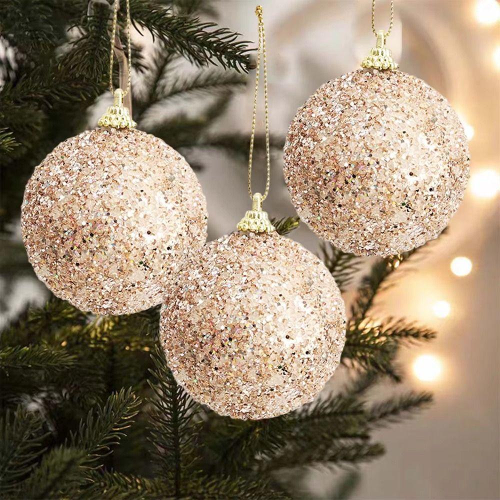 3Pcs 8cm Christmas Glitter Balls Gold Sparkling DIY Xmas Tree Hanging Pendants New Year Sparkling Ball Pendants