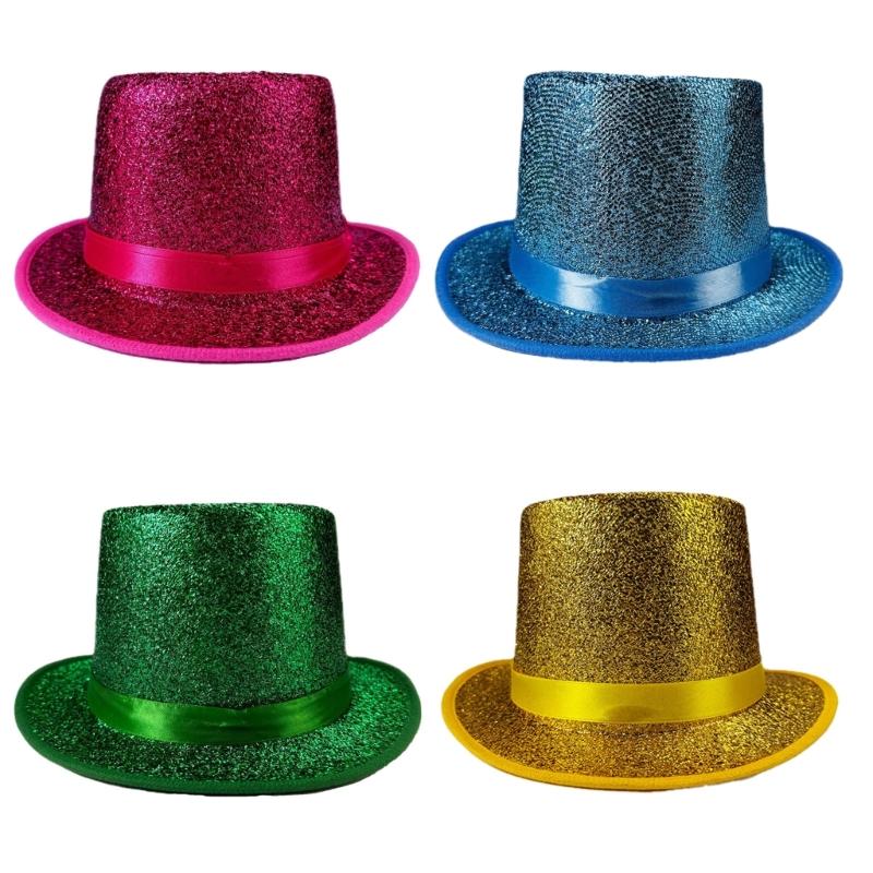 Bright Color Magicians Hat for Women Men with Belt Tall Hat Adult Theme Party Costume Hat Stage Performers Hat