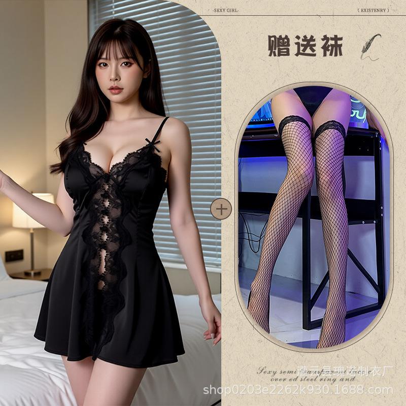 Large size new French romantic suspender nightdress sexy private room pure lace pure desire bow