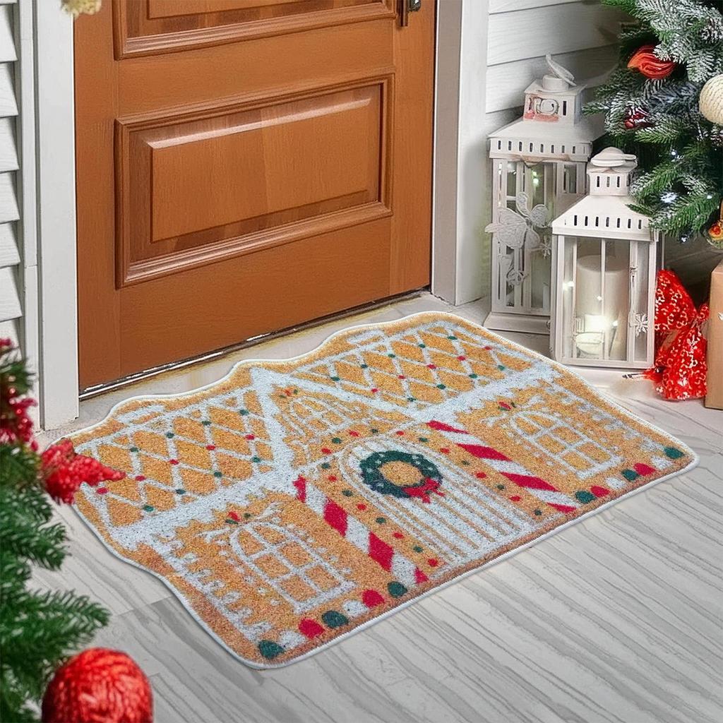 Weihnachtslebkuchenhausmatte Eingangstürmatte Rutschfeste Matte Festliche Atmosphäre Wintermatte für Badezimmer Weihnachtsdekoration