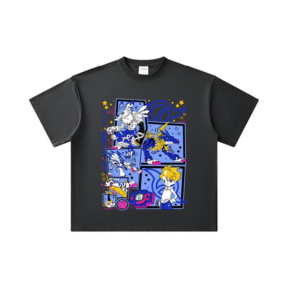 260 GSM Double Yarn 32 Count 100% Cotton Digimon V2 Garurumon Print Unisex Heavy Cotton T Shirt