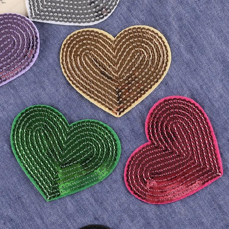 10 Pcs Embroidered Patches Heart Shape Iron on Patches Sewing on Applique Sequins Patches for Hat