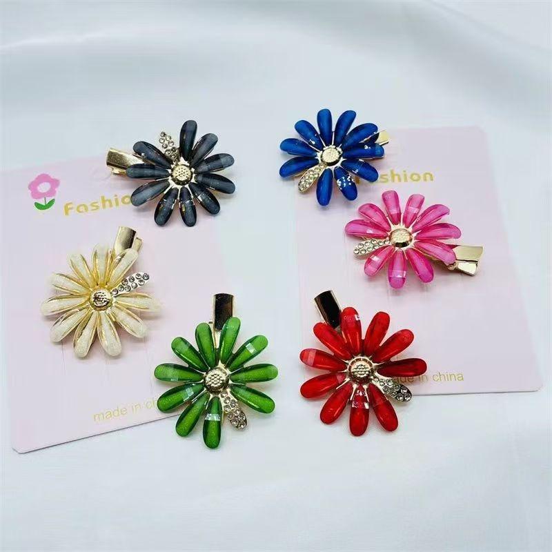 2PCS Fashionable Diamond Hair Clip Colorful Petal Hair Accessories Women's Side Duckbill Clip Hair Fringe Stylish Hairpins