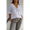 Summer Loose T-shirt Women's Fashion V-neck Cotton Linen Button Top Shirt