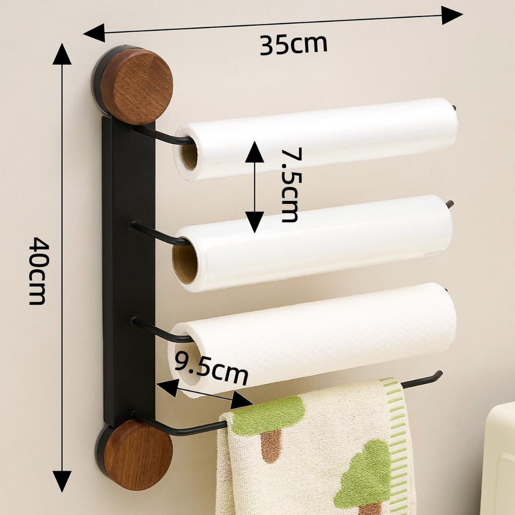 Suction Cup Kitchen Wrap Dispenser, No-Drill Punch Free Holder for Plastic Wrap, Aluminum Foil, Paper Towels & Bags
