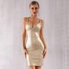 Luxury European & American Style Sexy Gold Spaghetti Strap Open Back Nightclub Gown
