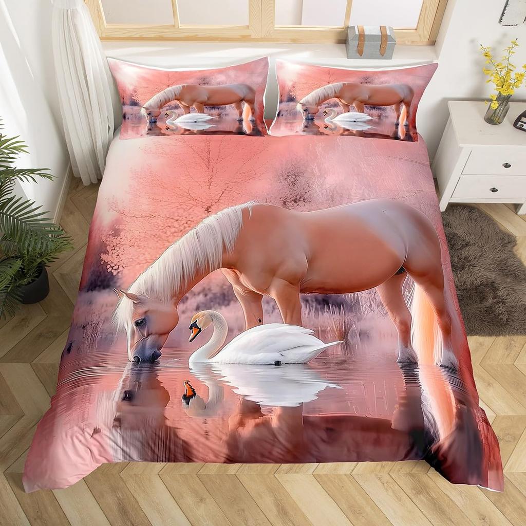 Boys Girls Horse Bedding Set Full SizeGalloping Horse Duvet Cover Western Farmhouse Comforter Cover Wild Animal Bedspread Cover