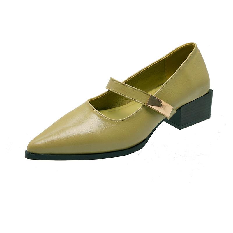 2025 spring new French temperament Mary Jane shoes women's word with Korean version commuter pointed thick heel versatile single shoes