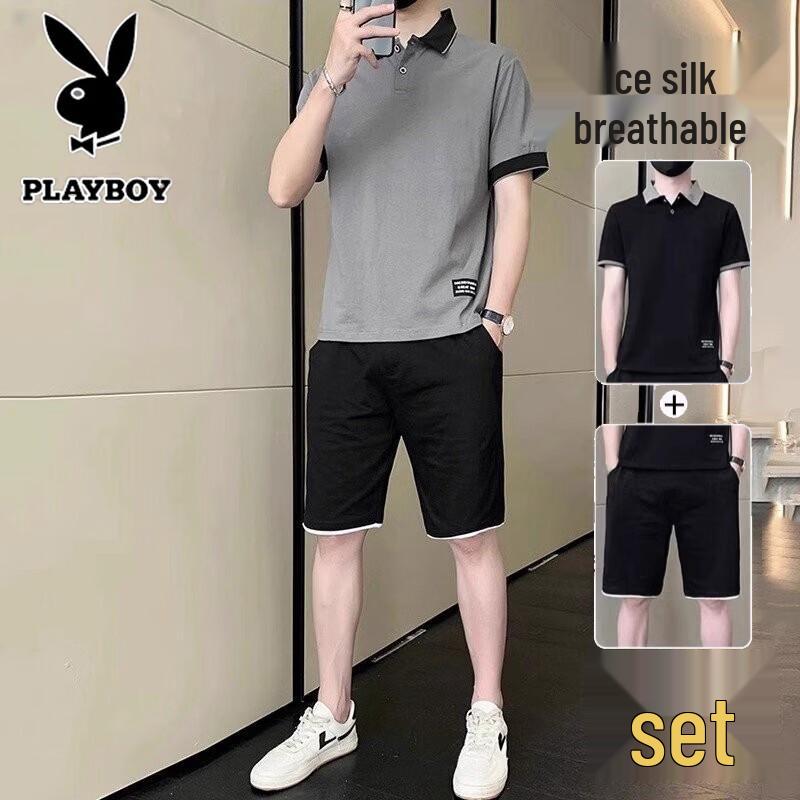 

PLAYBOY Men s Summer Casual Polo Two-Piece Set 2XL
