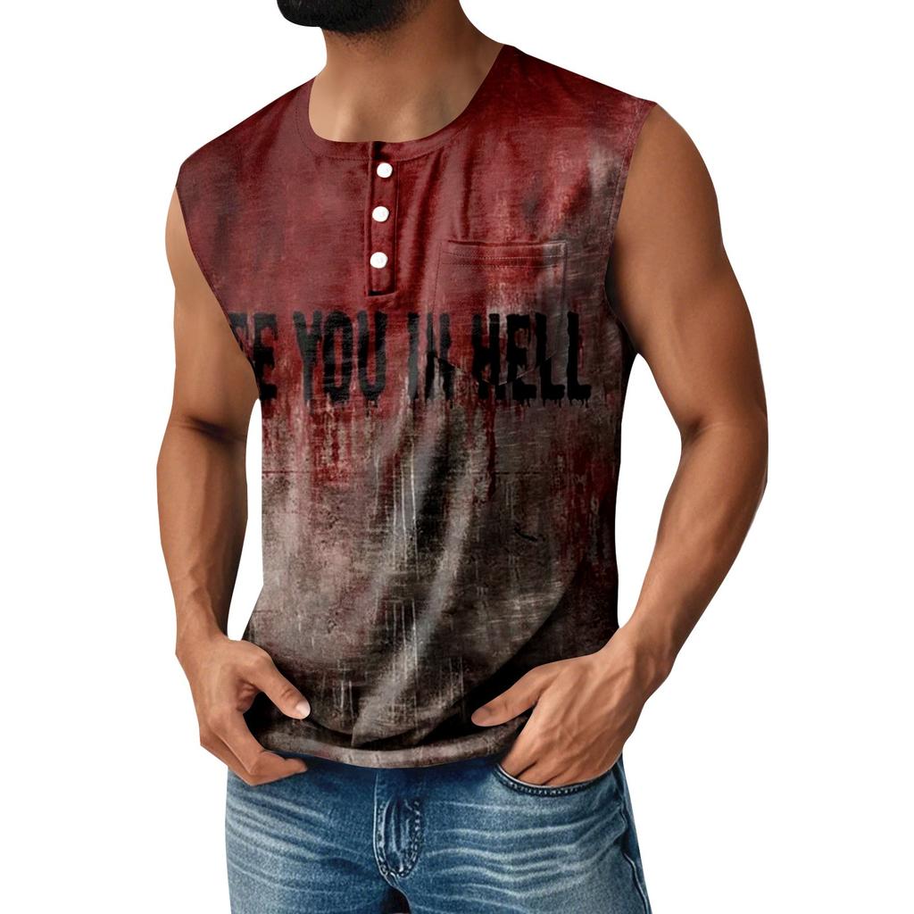 Men's Halloween Printed Sports Button Pocket Sleeveless Vest