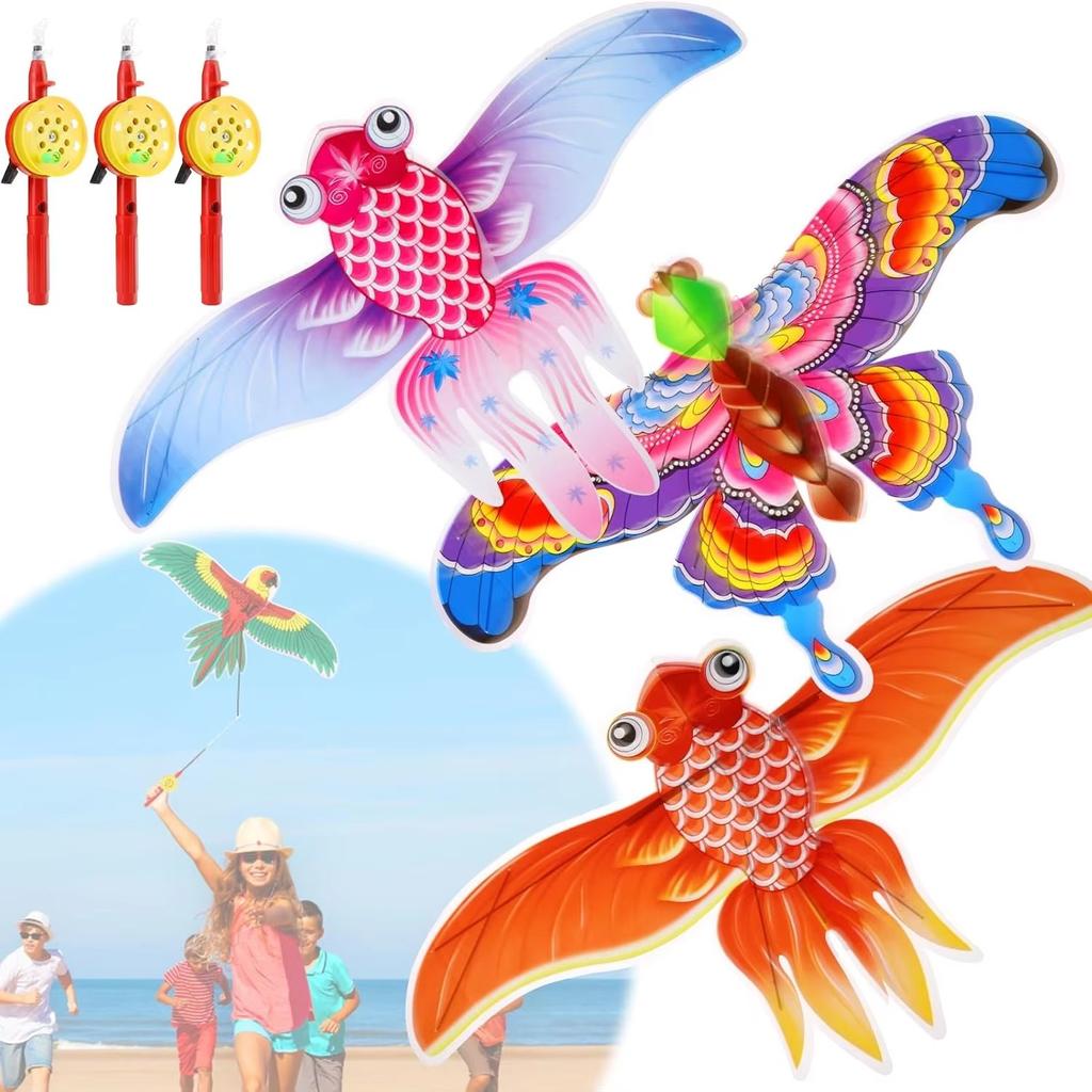 Çocuklar İçin Karikatür Balık Kelebek Kartal Uçurtma - Saplı ve 30m İpli Dış Mekan Uçan Oyuncak Çocuklar İçin Sahil Park Aktivitesi Hediyesi