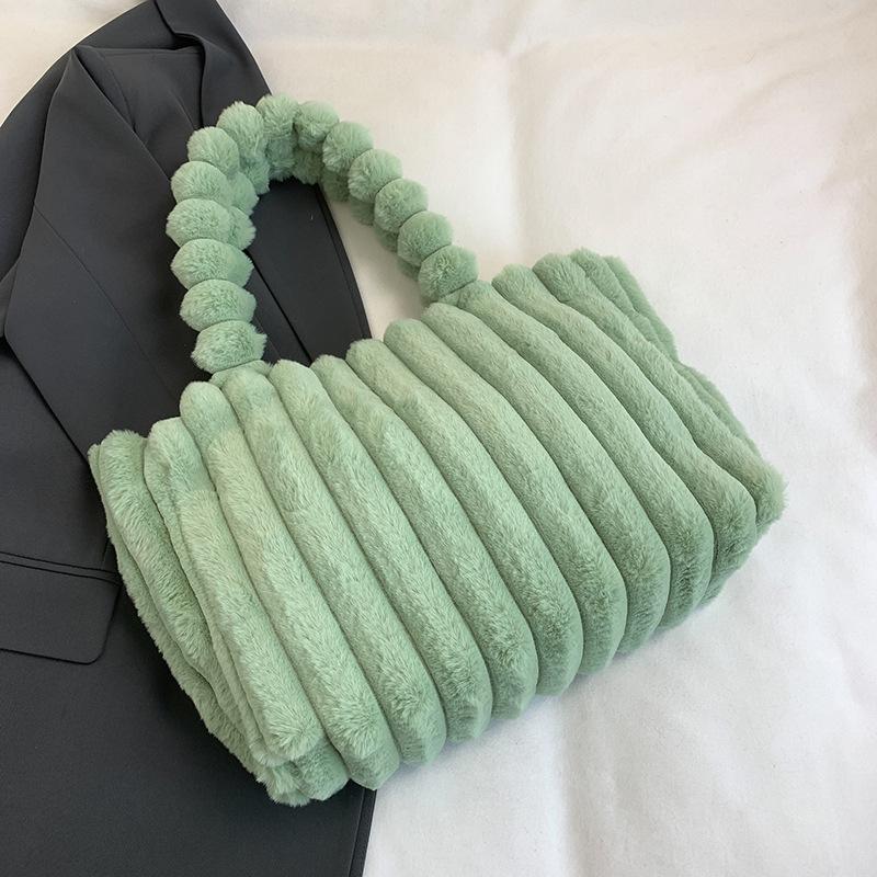 New Fashionable Solid Color Simple Casual Plush Portable Shoulder Underarm Bag Beautiful Fluffy Portable Handbag