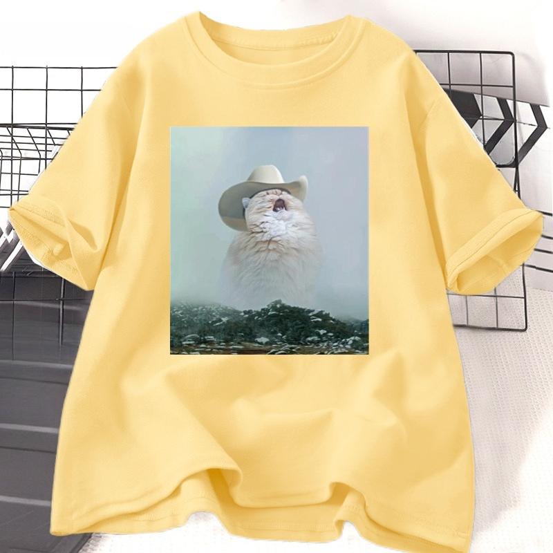 Cowboy Cat Tshirt Funny Crazy Cat Printed Tshirt WOMEN Unisex Cotton Short Sleeve T Shirt Summer Unisexs Clothing Graphic Tees Tops