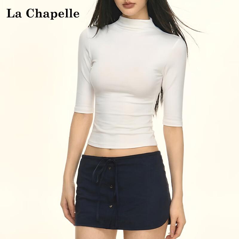 La Chapelle Women's Mock Neck Slim-Fit Mid-Sleeve T-Shirt