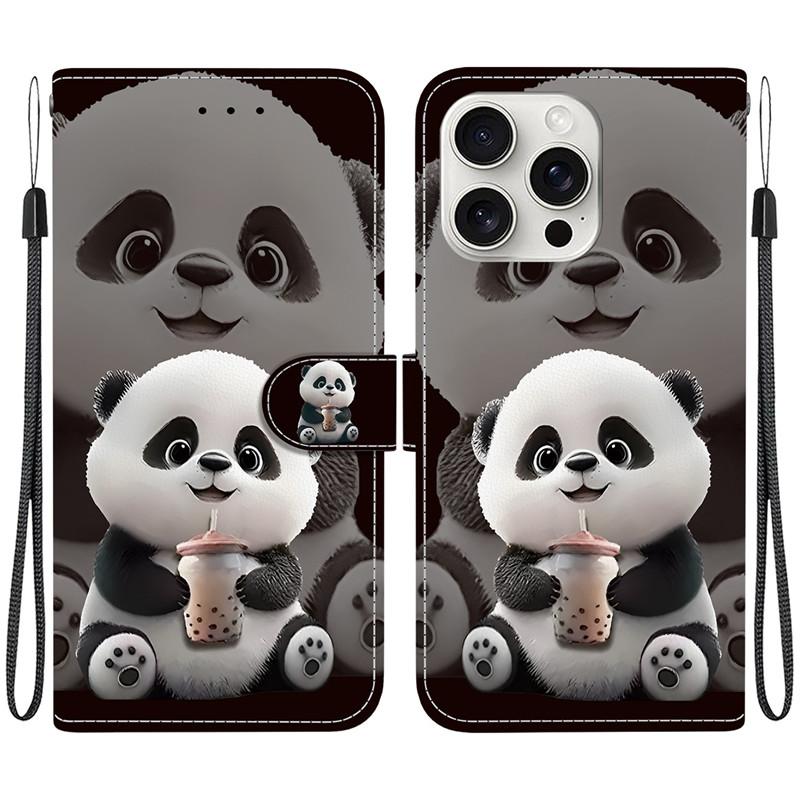 15Plus 14Pro Animal Case Lion Panda Leather Phone Cover For iPhone 15 Plus 14 Pro Max Wallet Flip Card Magnetic Protect Cases