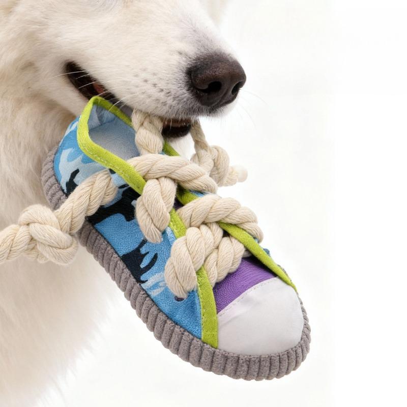 Hundespielzeug mit Sprachfunktion, Leinenschuhe, robuste Hausschuhe mit Seilknoten zum Zähneknirschen, Haustierspielzeug, Spielzeug zur Selbstbeschäftigung und gegen Langeweile