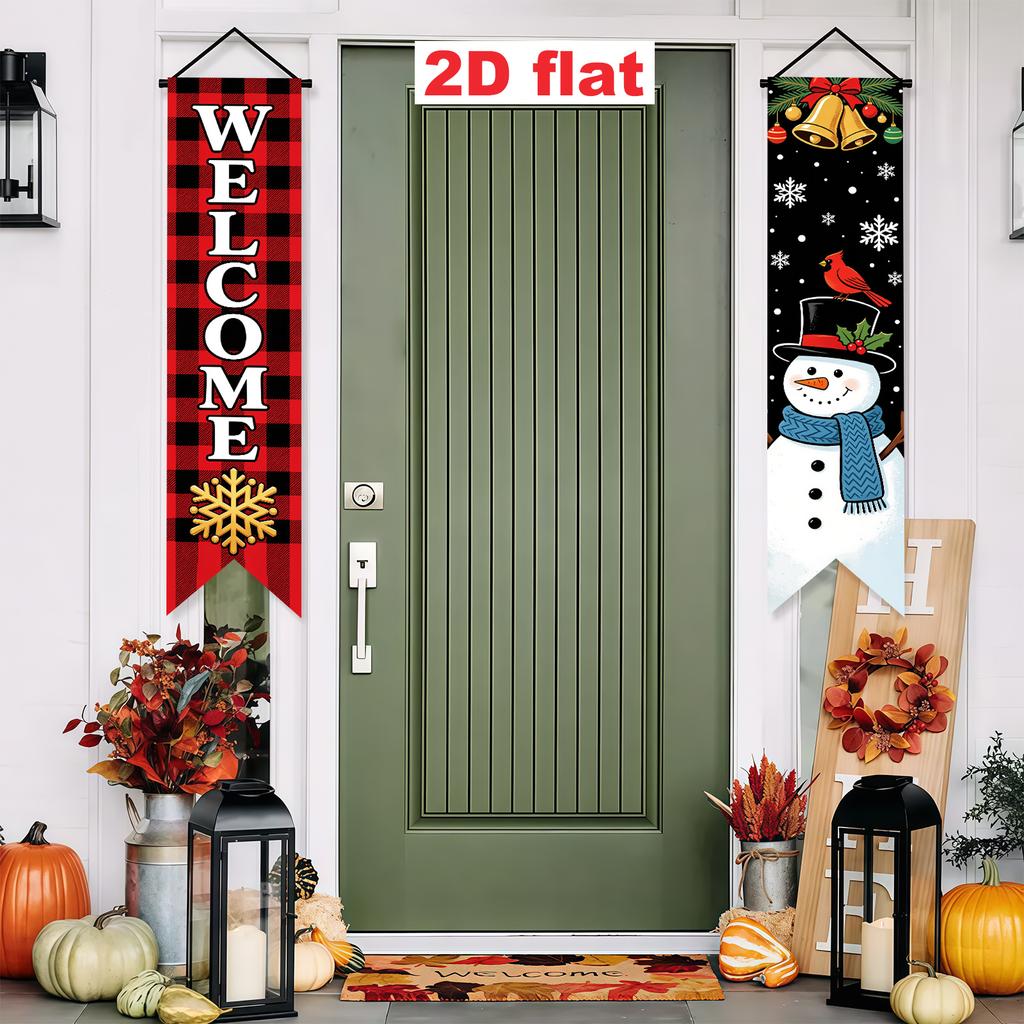 2pcs Christmas & New Year Snowman Geometric Door Couplet Red Polyester