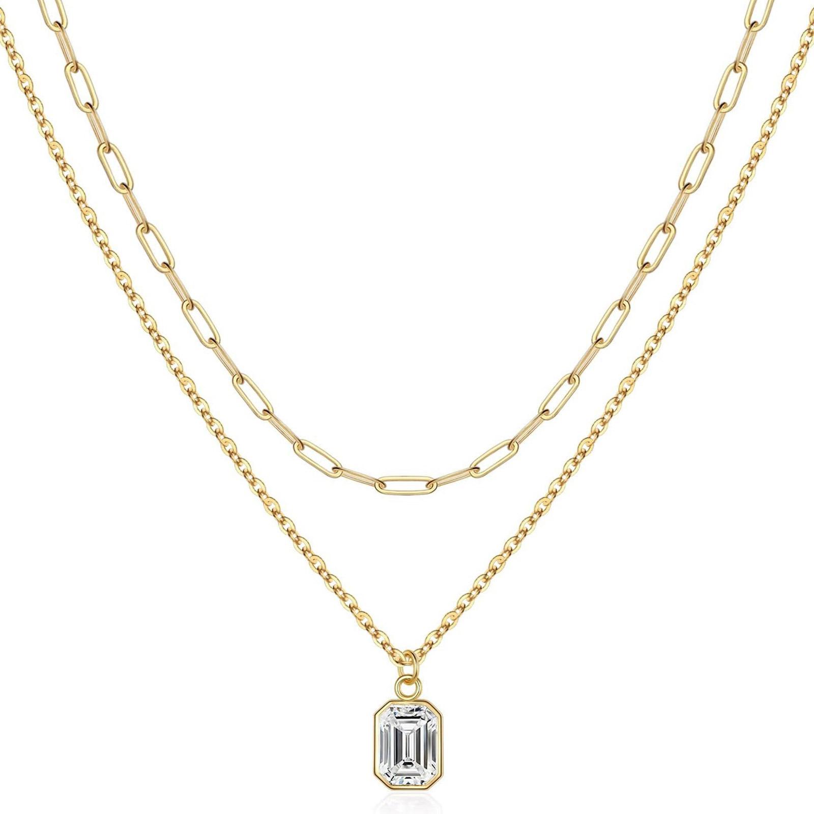 

Elegant Double Layer Necklace Featuring December Birthstone And 18k Gold Plating Rectangular Design Neckchain For Women 4