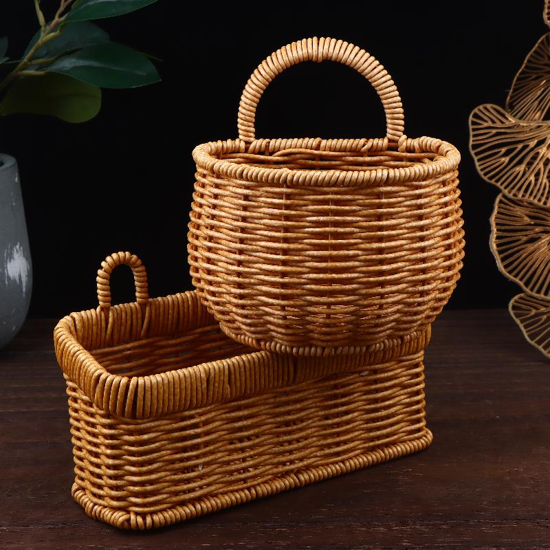 Imitation Rattan Woven Ginger And Garlic Egg Wall Hanging Storage Basket Bathroom Wall Hanging Basket