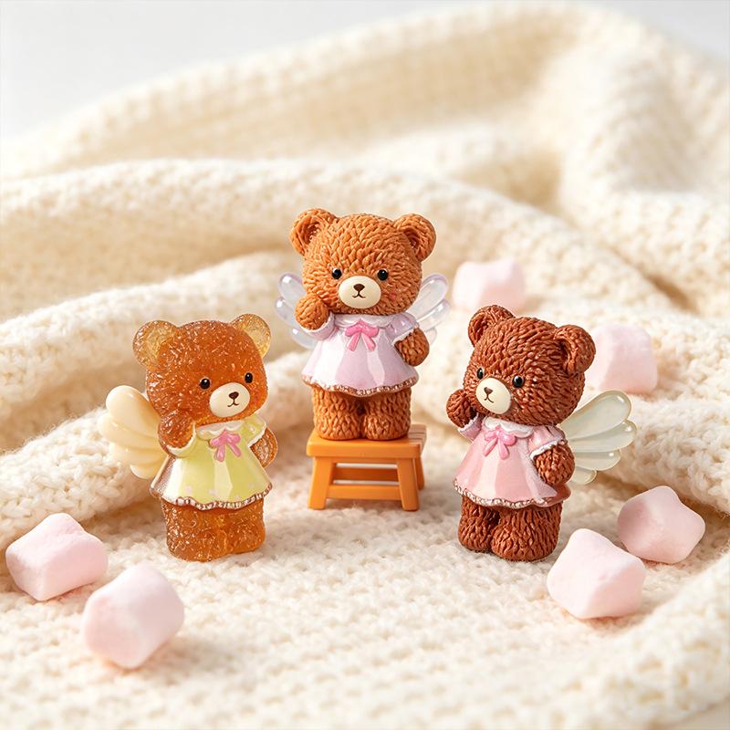 Miniature Landscape Angel Teddy Bear Creative Cute Figurine Car Decorative Gift Table Decoration Item