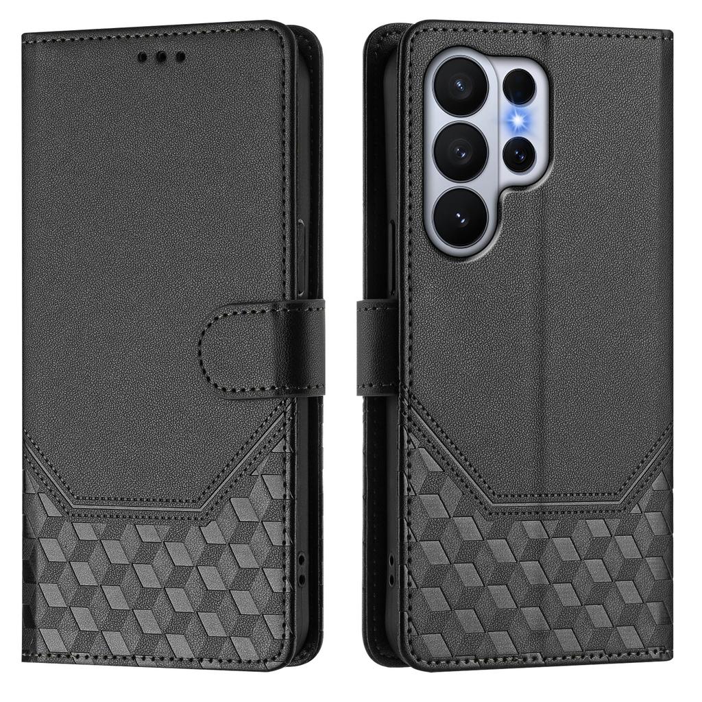 For Samsung Galaxy S26 Ultra Case Imprinted Honeycomb RFID Blocking Leather Phone Cover with Strap