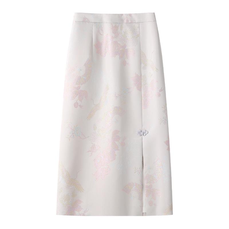 2025 Pink Embroidered High-Waist Midi Skirt - New Slimming Chinese Style