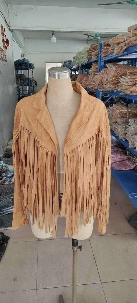 Women Faux Suede Leather Tassel Jackets - Vintage Lapel Open Front Cowboy  Long Sleeve Tassels Cardigan Coat Tops