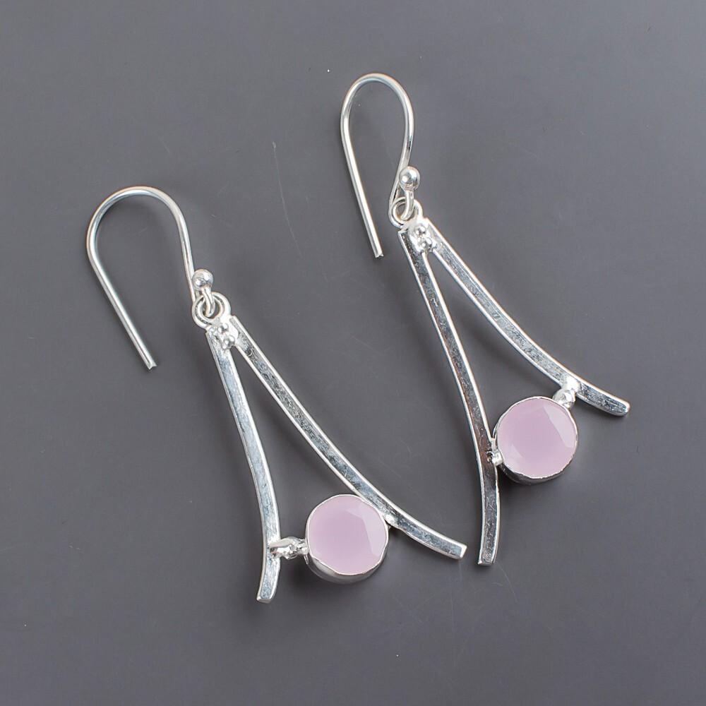 Rose Chalcedony Gemstone 925 Sterling Silver Jewelry Earrings 1.45" For Women EE-66-12