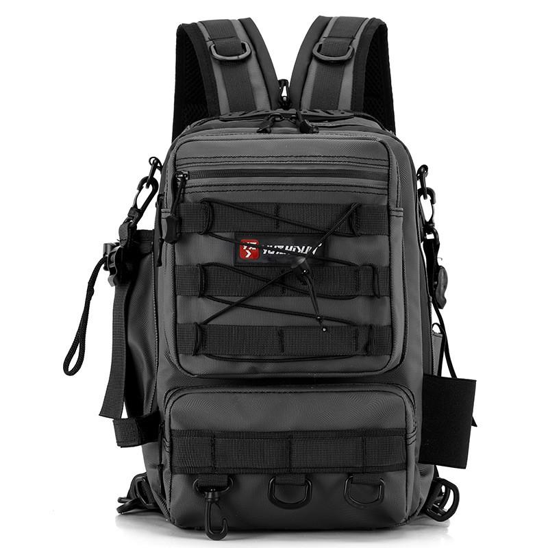 Zaino da Pesca Multiscomparto Borsa a Spalla Singola a Tracolla Porta Canne Nylon Impermeabile Attrezzatura