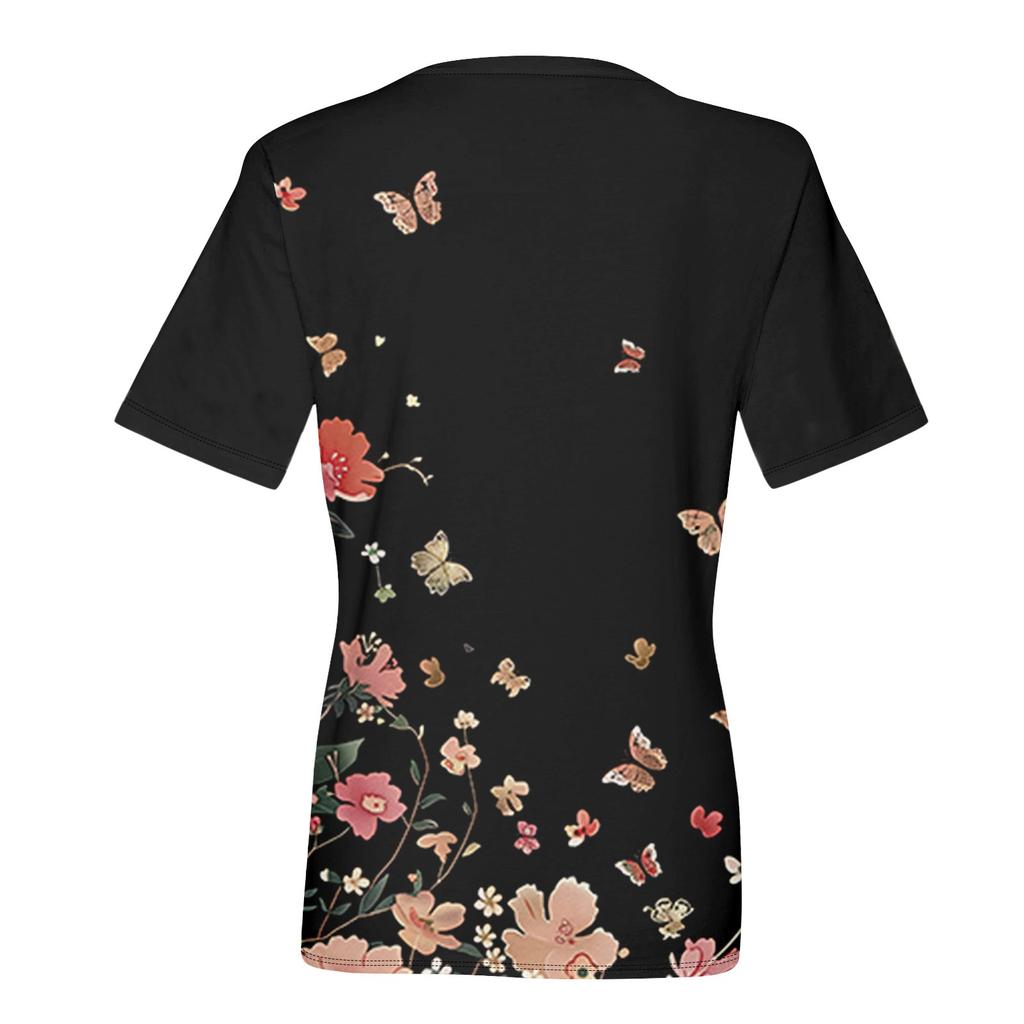 Women's T-Shirt V Neck Short Sleeve Print Casual Loose T-Shirt Top