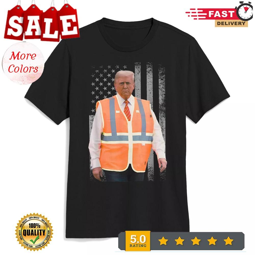 

2025/President Trump Garbage Truck Worker Vest USA Flag MAGA 2025 T-Shirt Unisex T-Shirt L