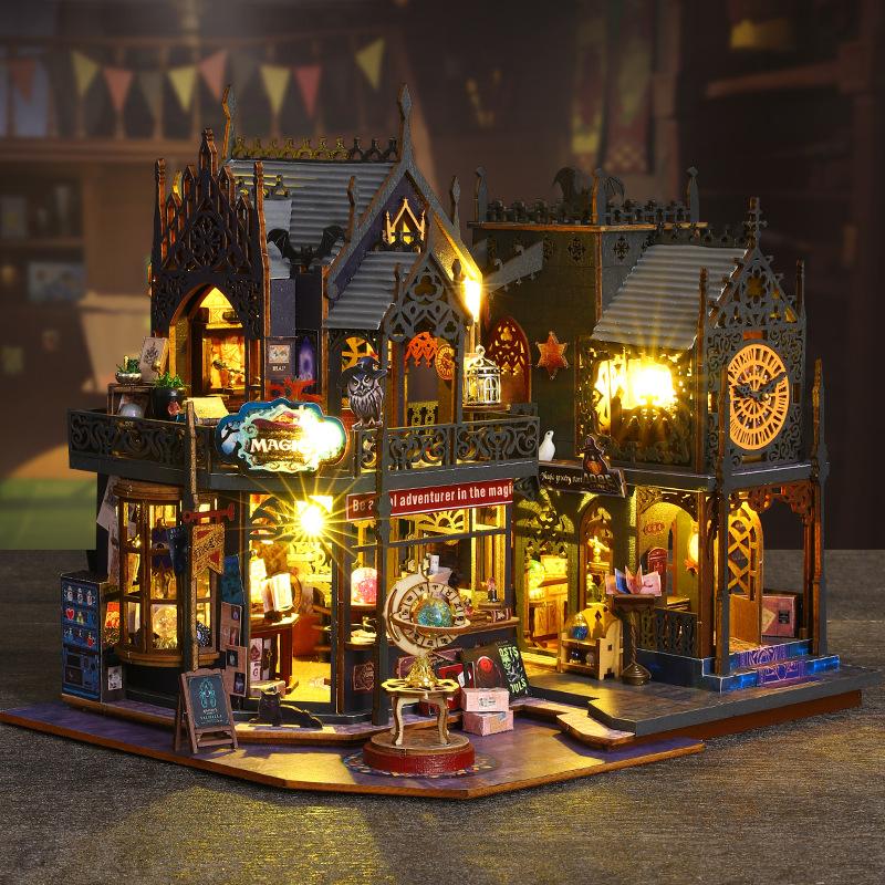 Jiate Maison Miniature DIY Château d'Horreur Modèle à Assembler Fait Main Décoration Villa Soulagement du Stress Cadeau d'Anniversaire pour Hommes Femmes