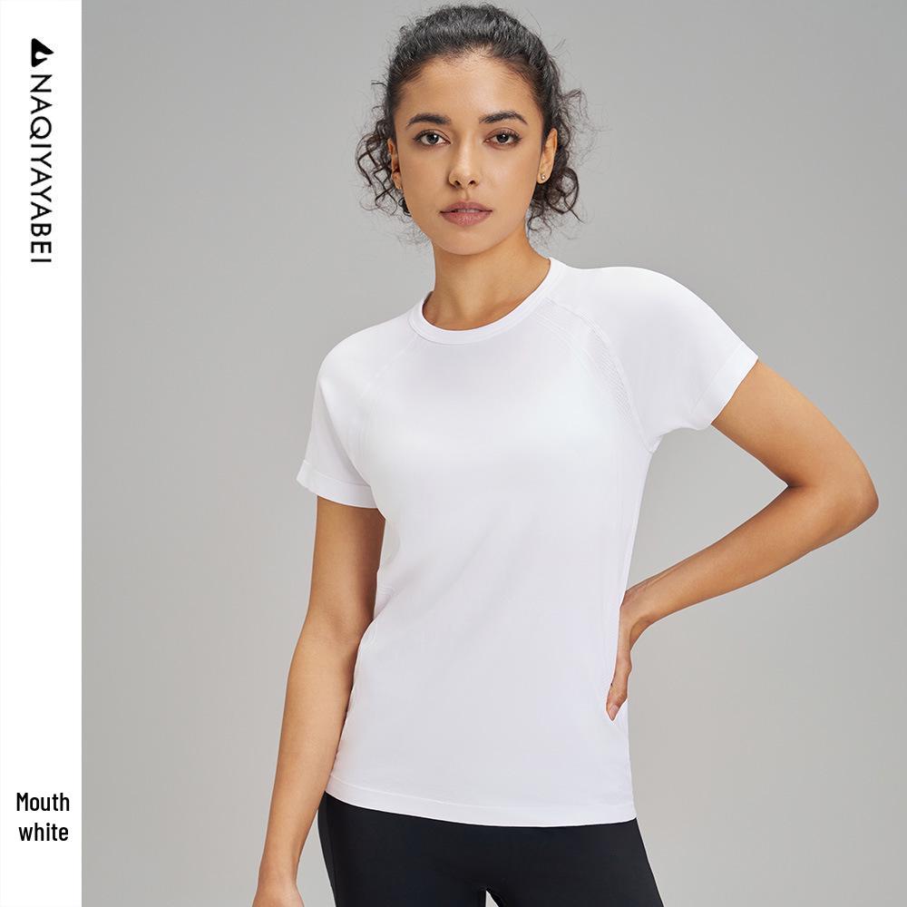 

Женская быстросохнущая футболка для йоги на открытом воздухе: Летняя влагоотводящая футболка с коротким рукавом однотонной расцветки для повседневного бега и фитнес-тренировок. Large