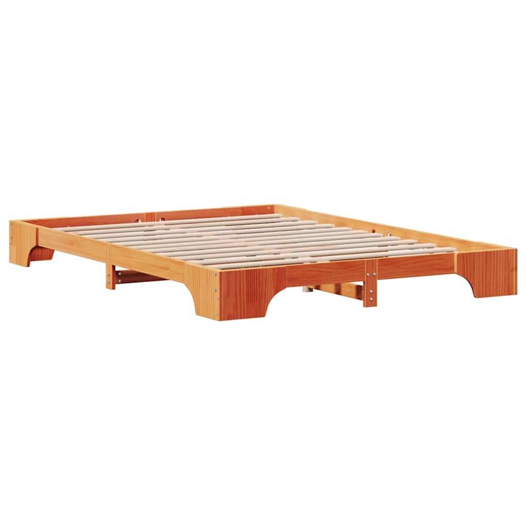 Bed Frame Wax Brown 140 X 200 Cm Solid Pine Wood