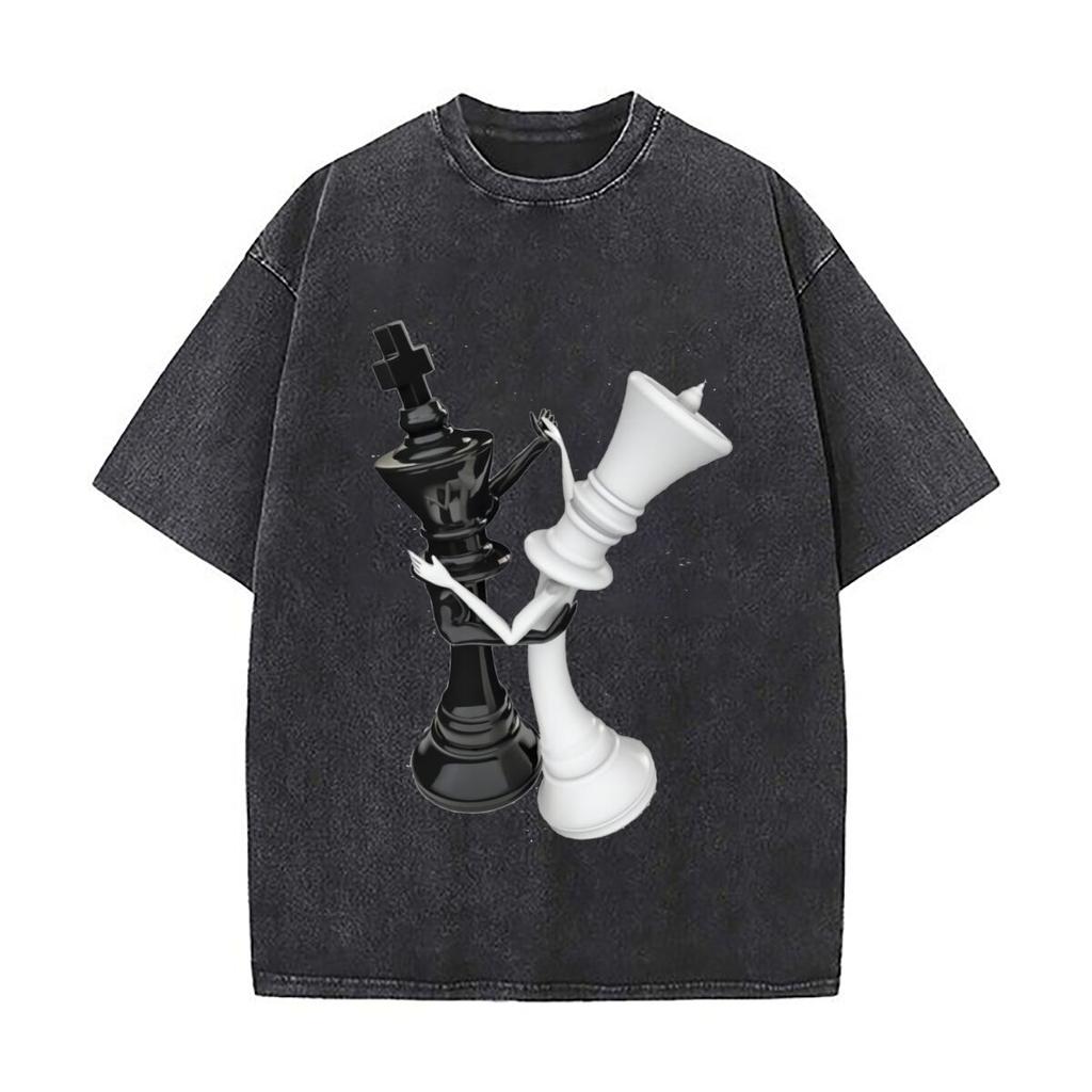 Chess Piece Dance Funny Art Casual Washed Distressed T Shirt Vintage Minimal Short Sleeve Top
