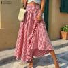 ZANZEA Women Summer Plaid Print Loose Casual Long Skirts