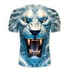 T-shirt da uomo con leone ruggente 3D Blu Freddo Grafica Re Animale Stampata Manica Corta Casual Girocollo Pullover Streetwear Punk Tee Top Abbigliamento da Uomo