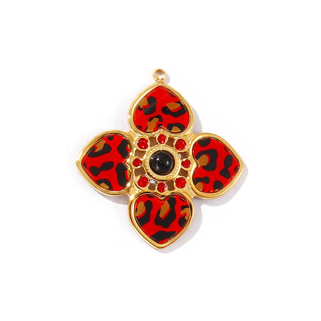 1 Piece 304 Stainless Steel Charms Heart Flower Leopard Print Geometric 18K Gold Plated Pendant For DIY Necklace Jewelry Making