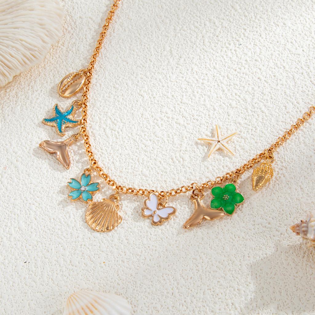 Bohemian Drip Oil Small Flower Waist Chain, Ocean Starfish Scallop Shell Fish Tail Body Chain