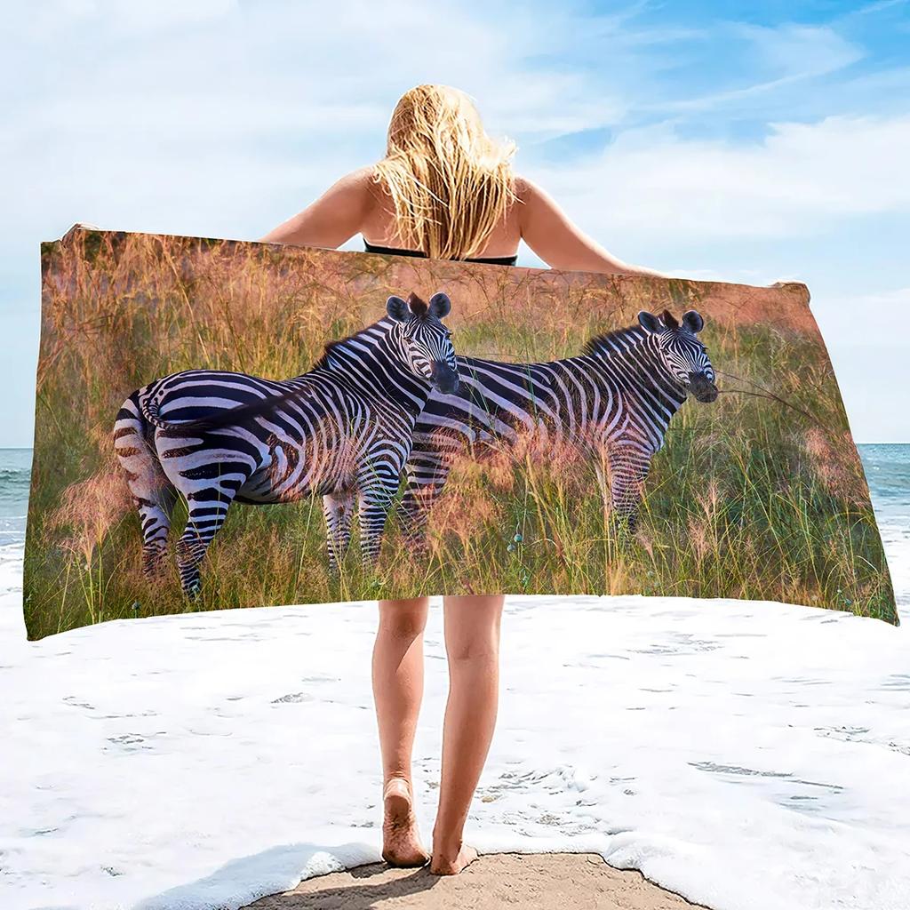 Cute Zebra Beach Towel Wild Animal Print Bath Towel for Spa Travel Yoga Sport Camp Hiking Microfiber Quick Dry Swimming Cover