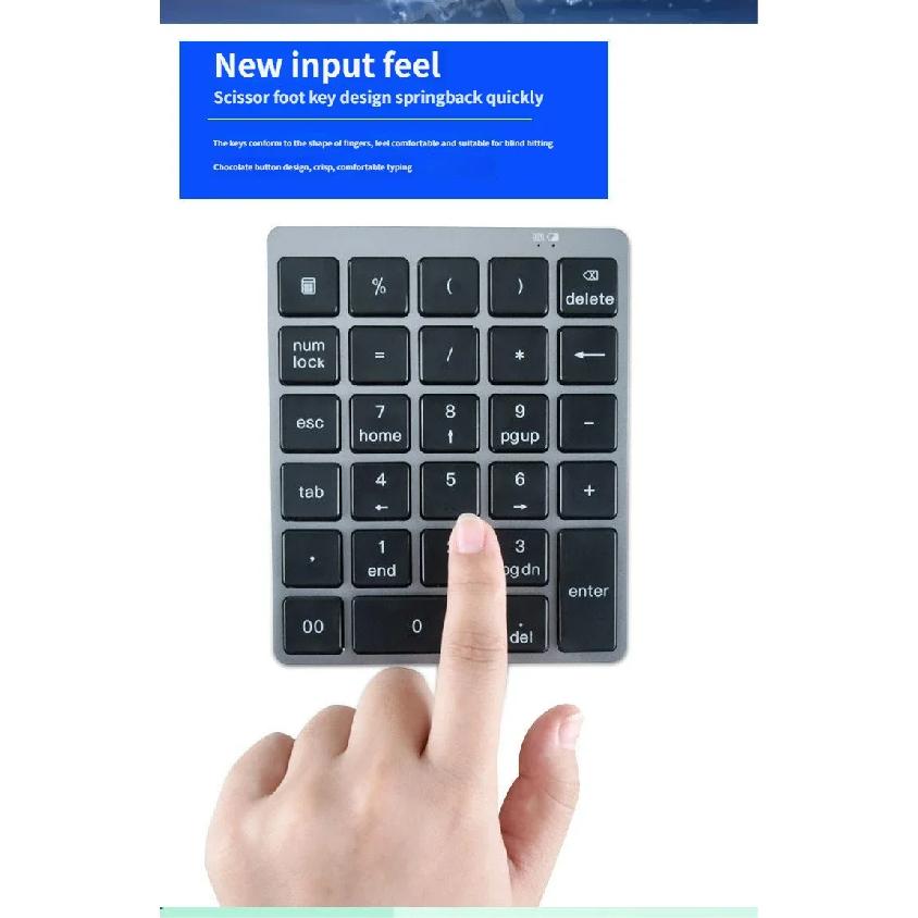 Aluminum Bluetooth Wireless Numeric Keypad Numpad 28 Keys Portable Rechargeable Numeric Pad for Laptop Desktop