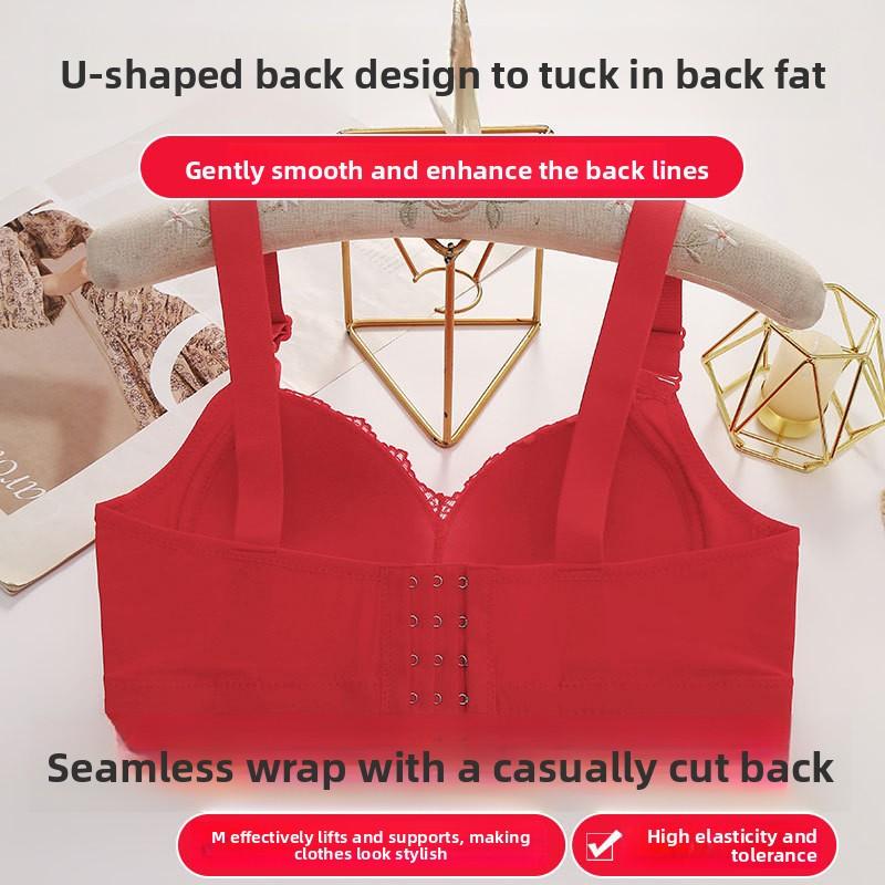 New Year of the Zodiac Red Lace Trim Plus Size Bra Wire-free Lightweight Cup with Side Support and Flattering Back Design