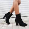 Damen Ankle Boots mit klobigem Absatz und runder Spitze mit seitlichem Reißverschluss Winter Herbst Mode Wildleder Stiefel