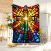 Artwork S-Stained Glass Cross Throw Lightweight 240g Flannel Blanket Soft Skin-friendly for Summer Cooling