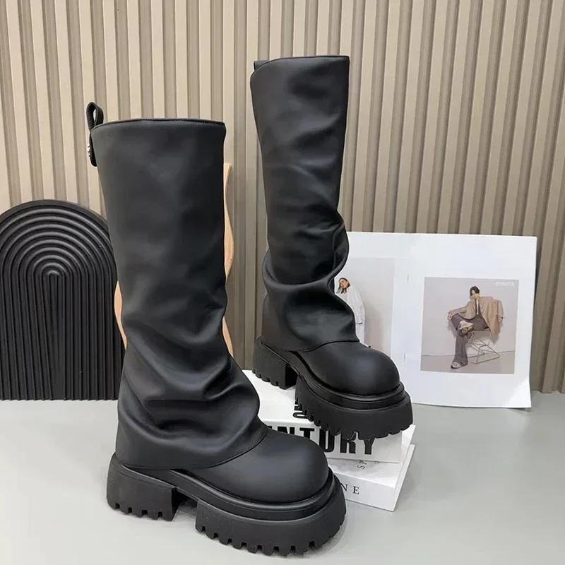 

Женские сапоги в стиле панк-стиля на толстом каблуке, модные осенне-зимние женские сапоги-рыцари длиной до колена 40